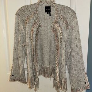 NIC+ZOE Women's Textured Fringe Cardigan - Cream and Tan